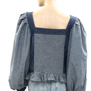 Anthropologie Love The Label Smocked Puff Sleeve Blouse Top