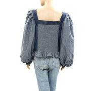 Anthropologie Love The Label Smocked Puff Sleeve Blouse Top