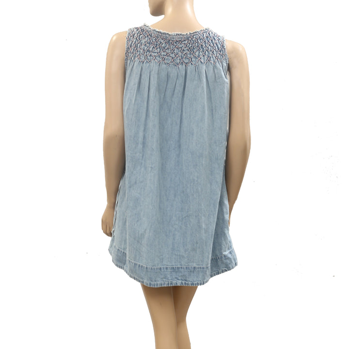 Free People Maisie Smocked Denim Mini Dress