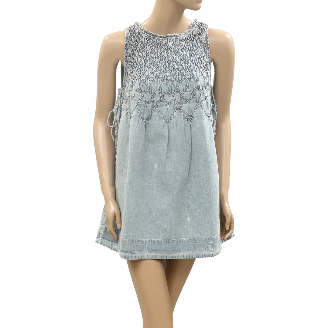 Free People Maisie Smocked Denim Mini Dress