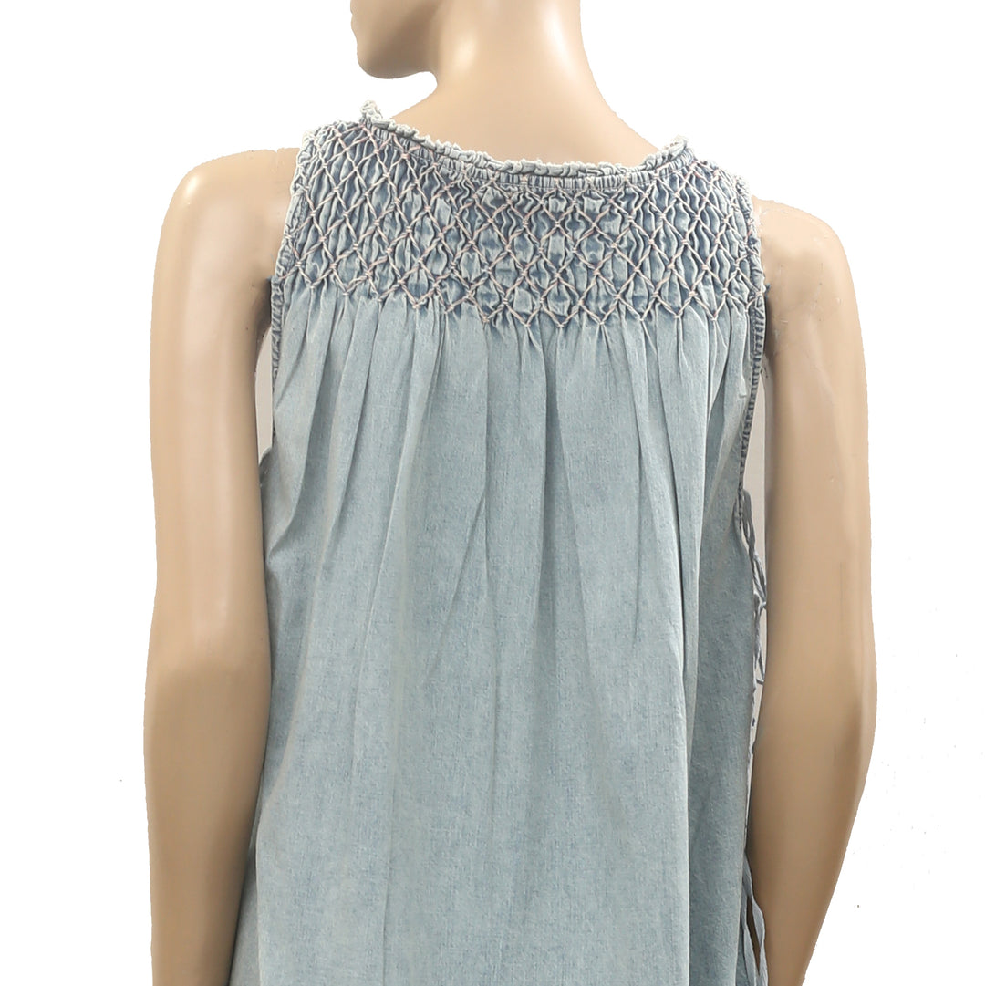 Free People Maisie Smocked Denim Mini Dress
