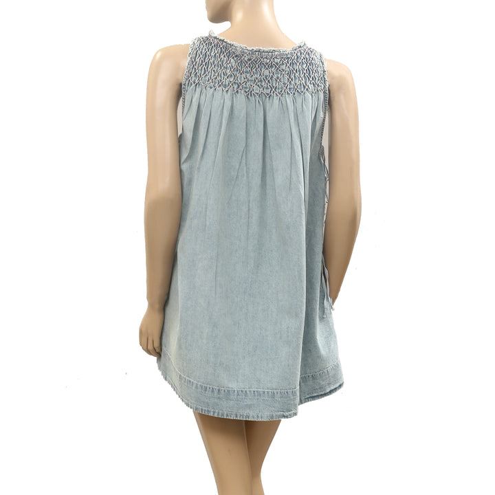 Free People Maisie Smocked Denim Mini Dress