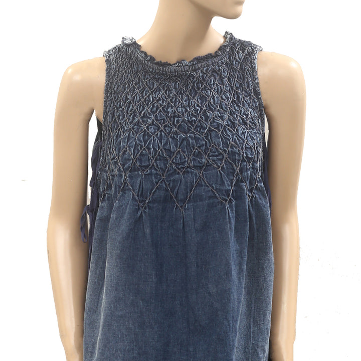 Free People Maisie Smocked Denim Mini Dress