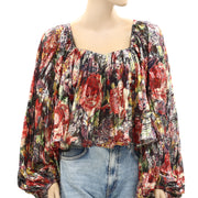 Anthropologie Love The Label Smocked Floral Printed Bouse Top