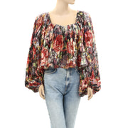 Anthropologie Love The Label Smocked Floral Printed Bouse Top