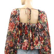 Anthropologie Love The Label Smocked Floral Printed Bouse Top