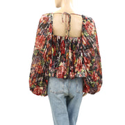 Anthropologie Love The Label Smocked Floral Printed Bouse Top