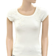 By Anthropologie Lace Appliqué Ribbed Top