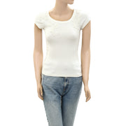 By Anthropologie Lace Appliqué Ribbed Top