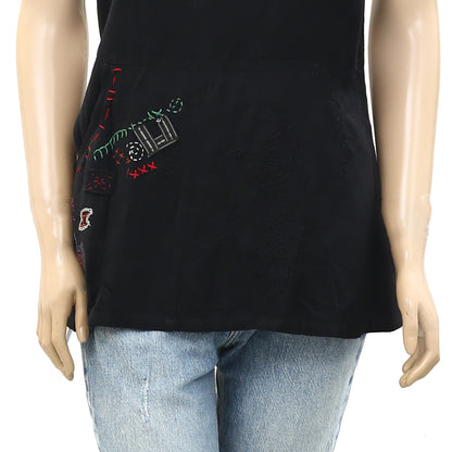 Miss Sidecar Embroidered Cotton Black Blouse Top