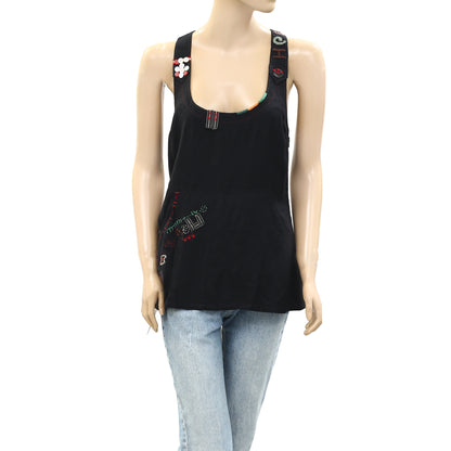 Miss Sidecar Embroidered Cotton Black Blouse Top