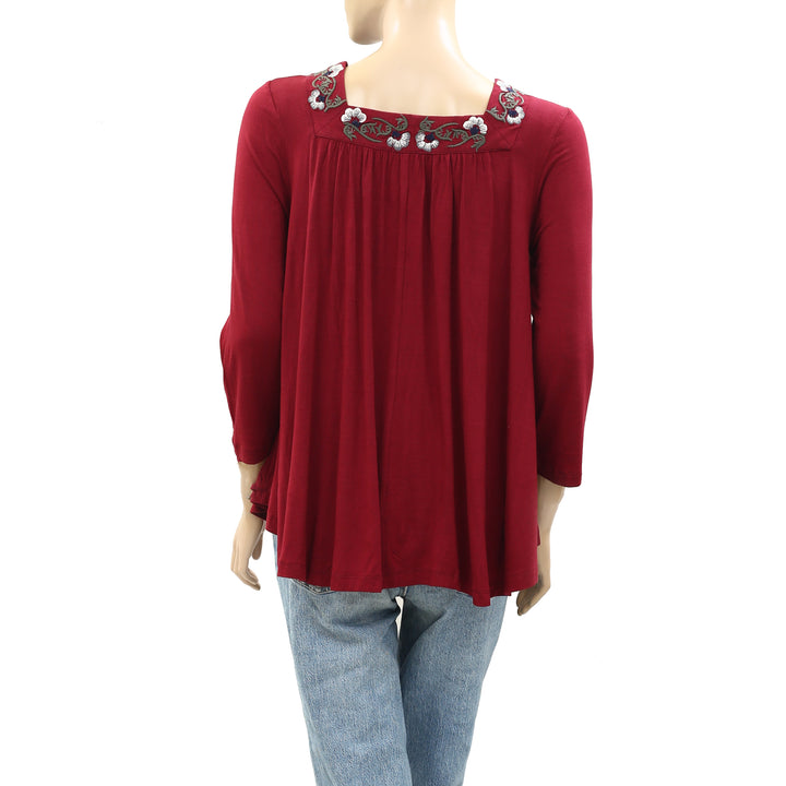 Caite Anthropologie Chelsea Embroidered Tunic Top