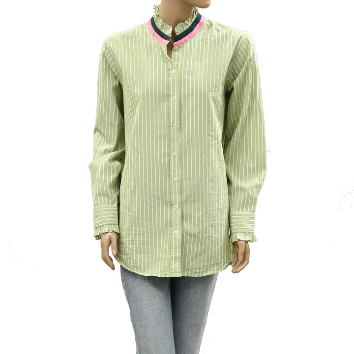 Kerri Rosenthal Mia Stripe Ruffle Shirt Top