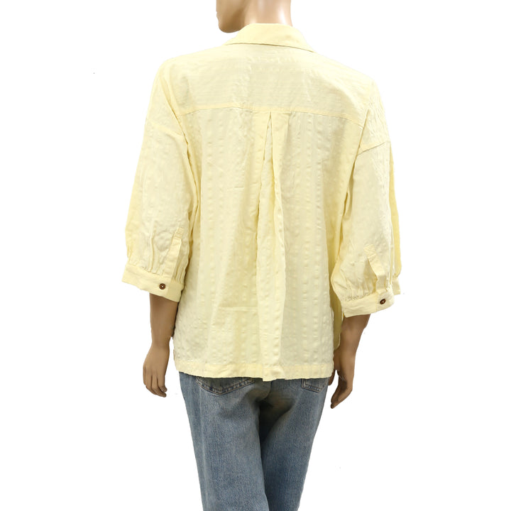 Free People Free-Est Just Like Me Seersucker Shirt Tunic Top