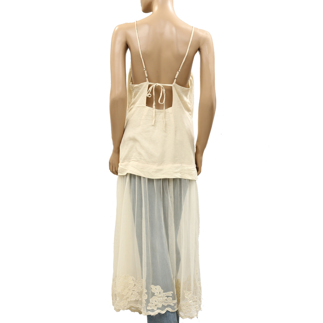 By Anthropologie Celandine Sleeveless Sheer Linen Maxi Slip Dress