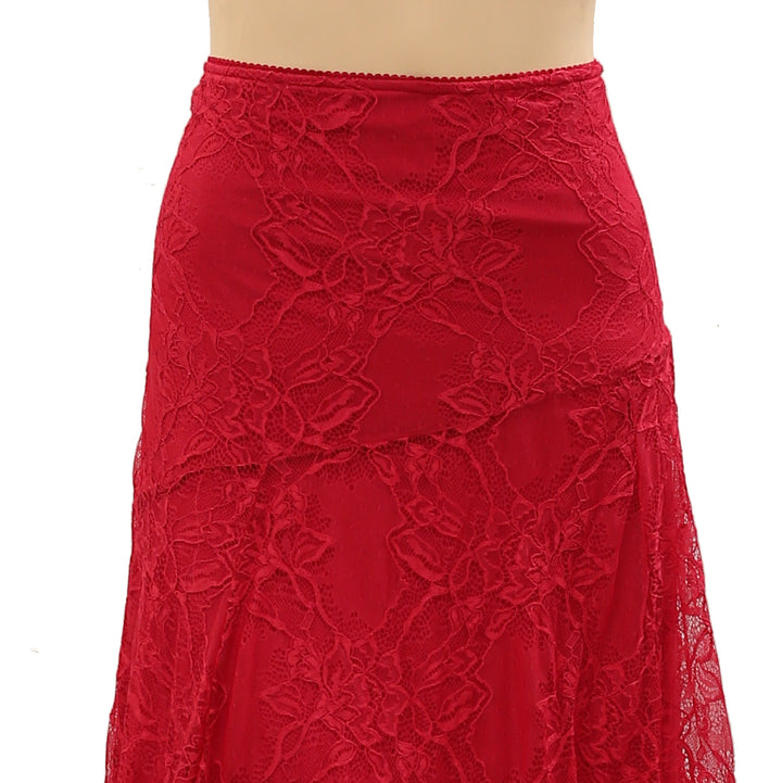 By Anthropologie Asymmetrical Drop-Waist Lace Midi Skirt