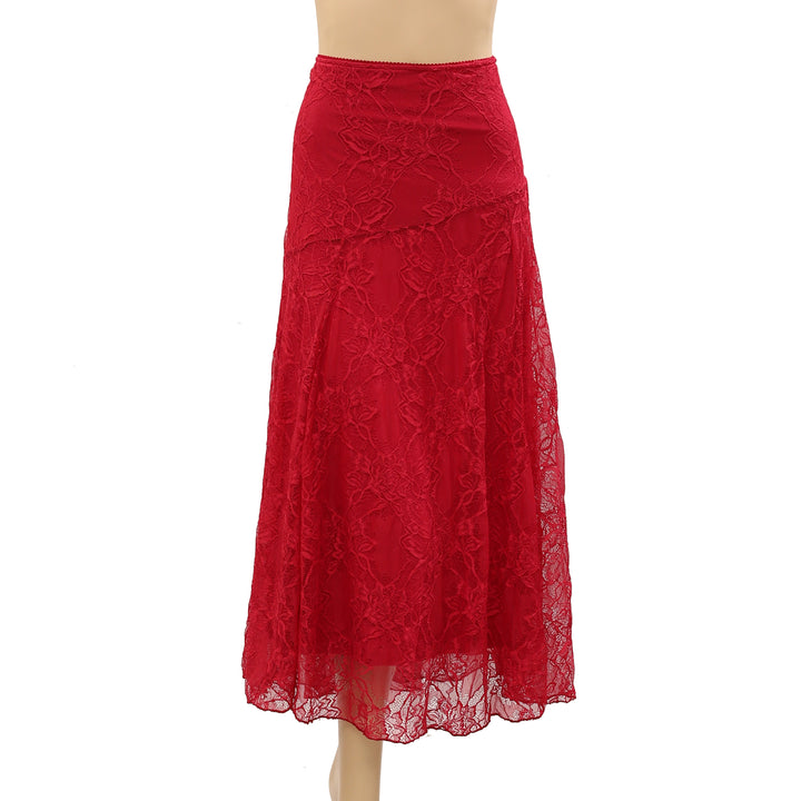 By Anthropologie Asymmetrical Drop-Waist Lace Midi Skirt
