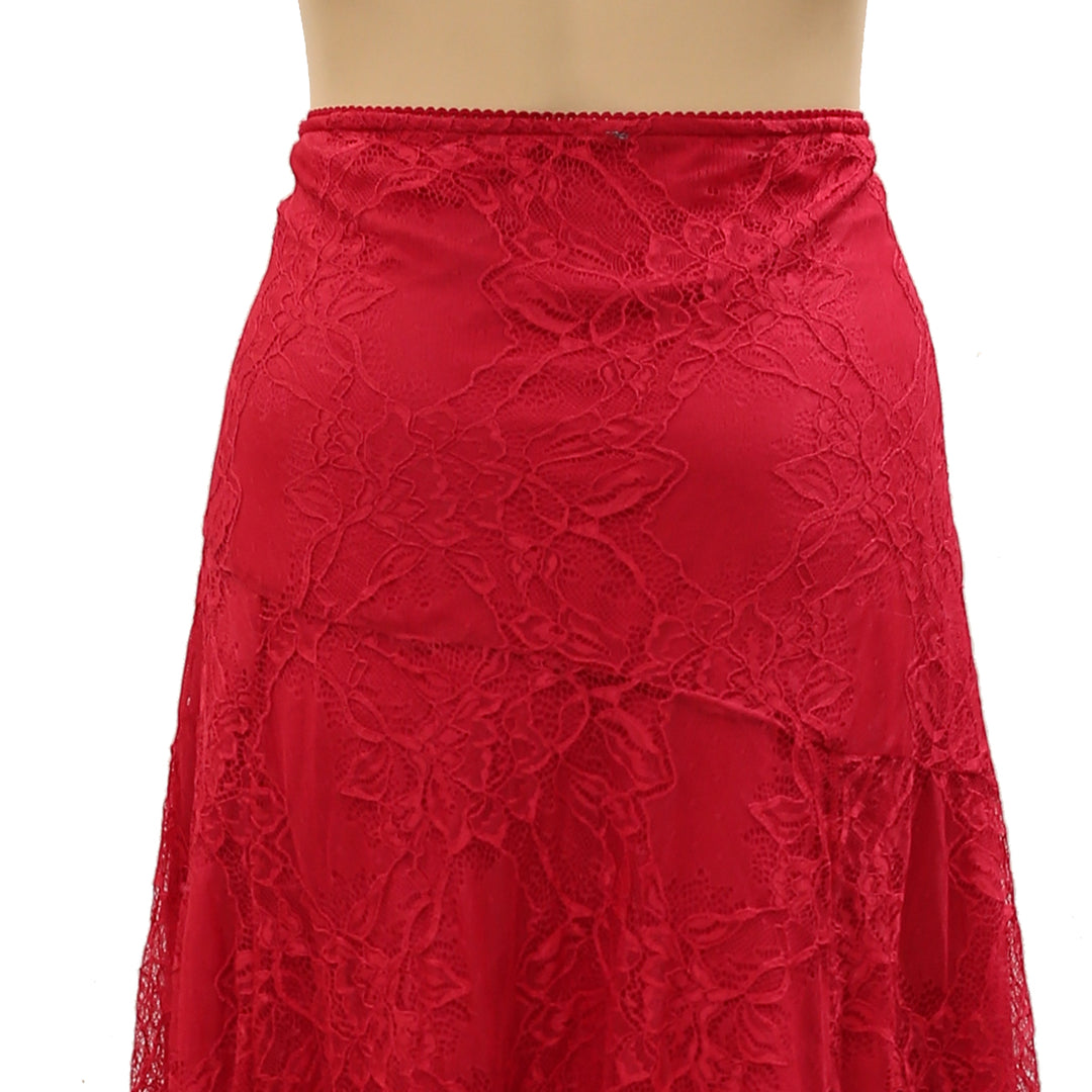 By Anthropologie Asymmetrical Drop-Waist Lace Midi Skirt
