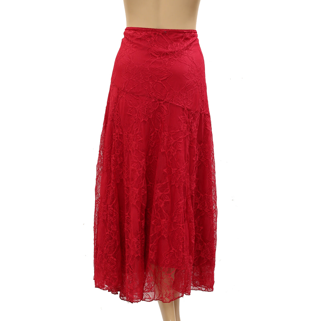 By Anthropologie Asymmetrical Drop-Waist Lace Midi Skirt