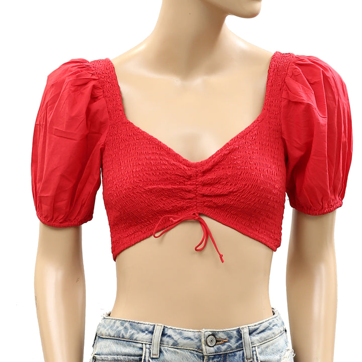 Urban Outfitters UO Pandora Poplin Micro Crop Blouse Top
