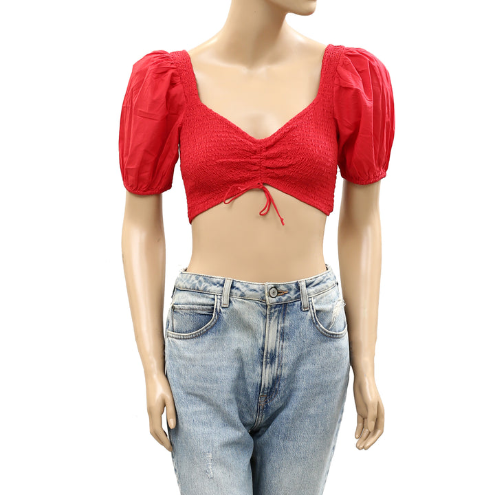 Urban Outfitters UO Pandora Poplin Micro Crop Blouse Top