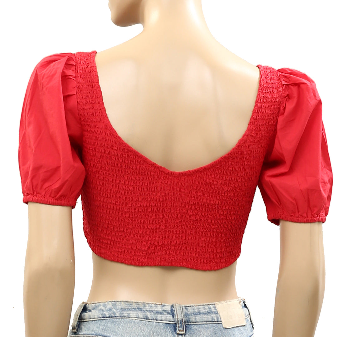 Urban Outfitters UO Pandora Poplin Micro Crop Blouse Top