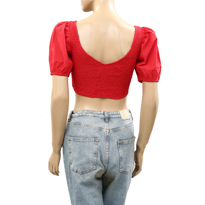 Urban Outfitters UO Pandora Poplin Micro Crop Blouse Top