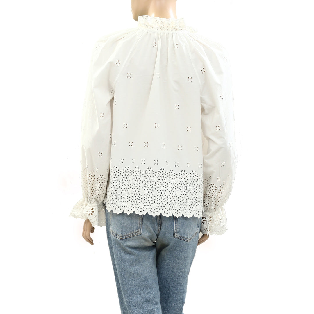 Ulla Johnson Gracie Lace Puff Sleeves popular Mock Collar Lace Eyelet Blouse