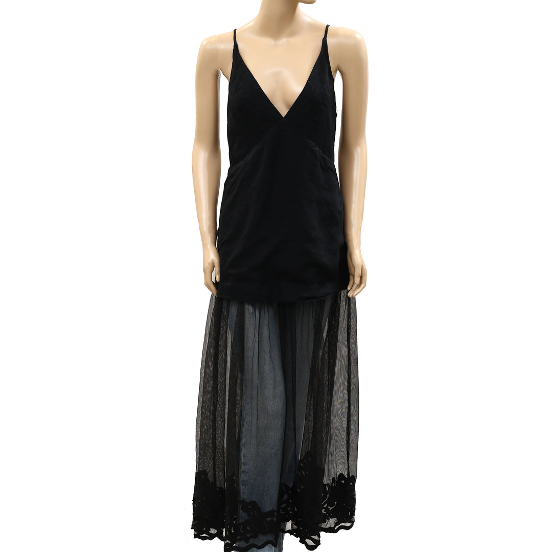 By Anthropologie Celandine Sleeveless Sheer Linen Maxi Slip Dress