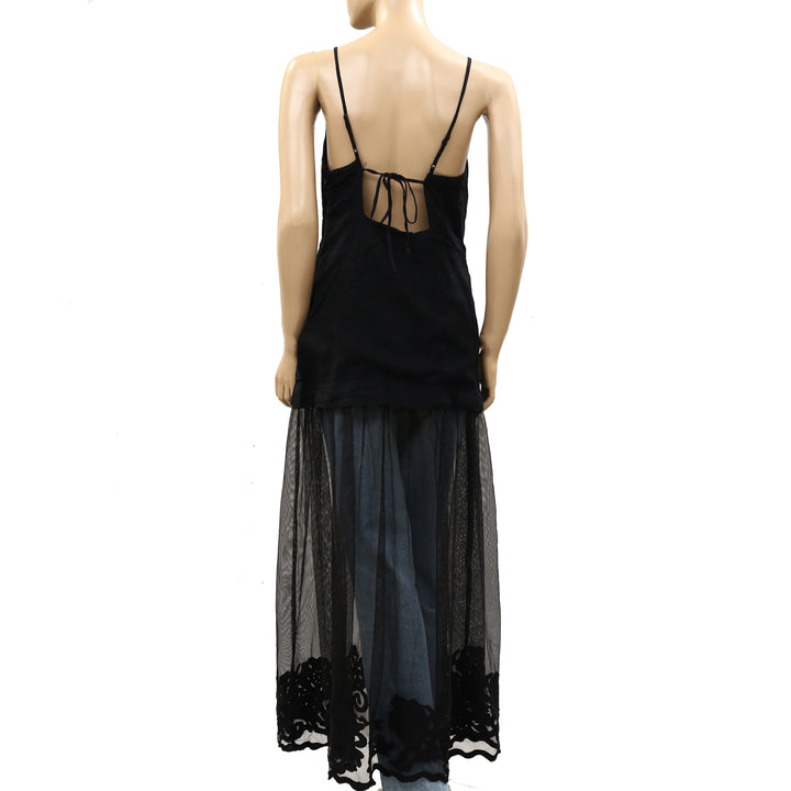 By Anthropologie Celandine Sleeveless Sheer Linen Maxi Slip Dress