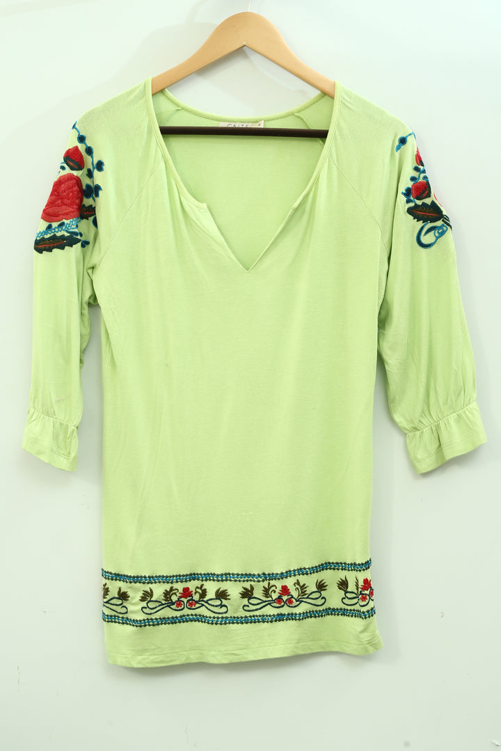 Caite Anthropologie Floral Embroidered Tunic Top