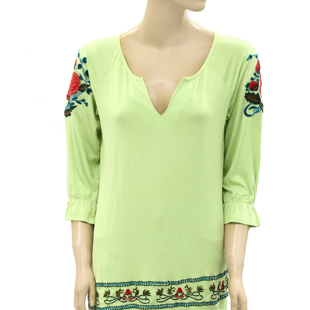 Caite Anthropologie Floral Embroidered Tunic Top