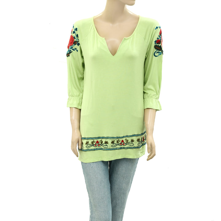 Caite Anthropologie Floral Embroidered Tunic Top