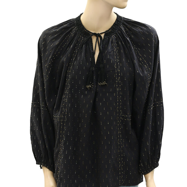 Ilio Nema Gold Beaded Blouse Top