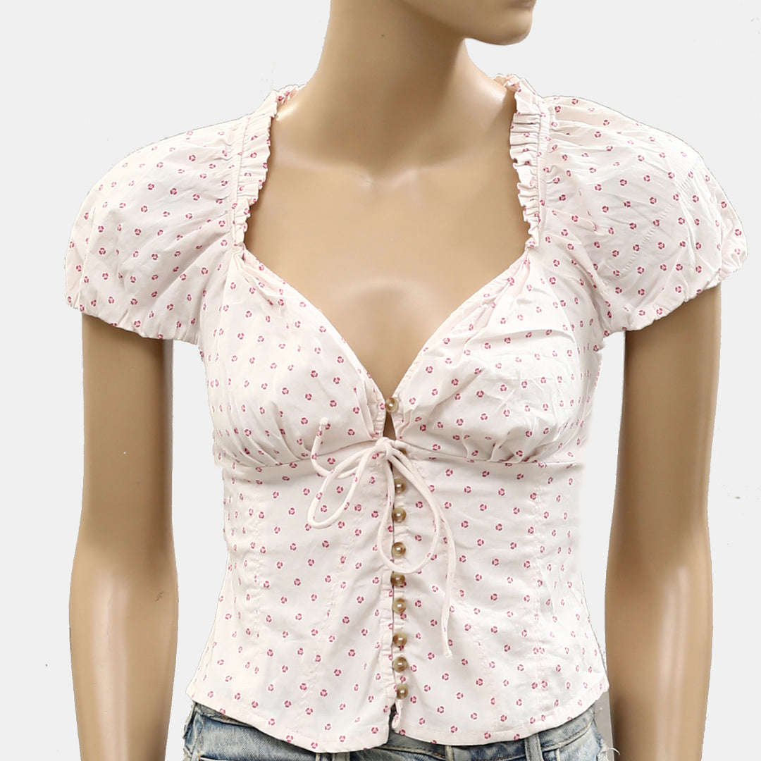 Free People Puff Sleeve Printed Blouse Top
