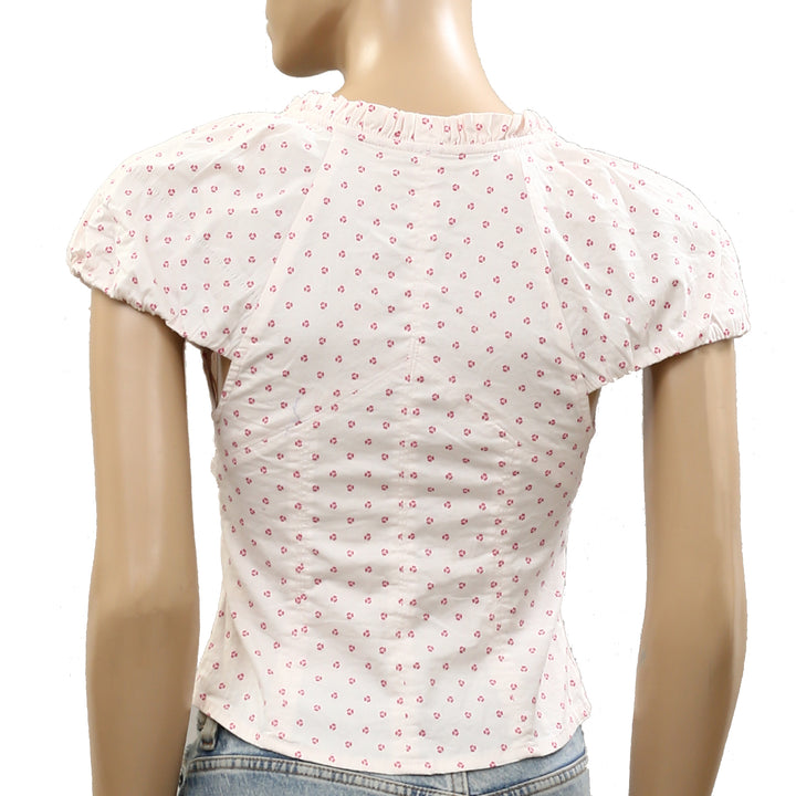 Free People Puff Sleeve Printed Blouse Top