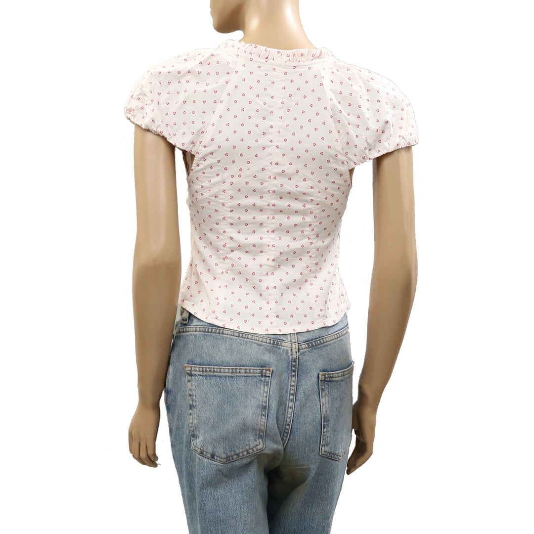 Free People Puff Sleeve Printed Blouse Top