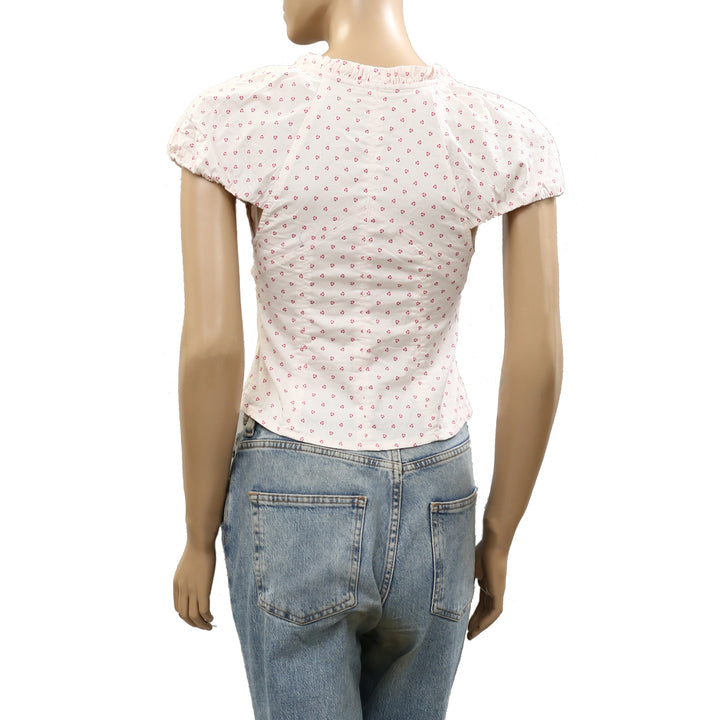 Free People Puff Sleeve Printed Blouse Top