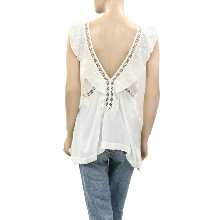 Drolatic Anthropologie Floral Embroidered Ruffle Tank Top