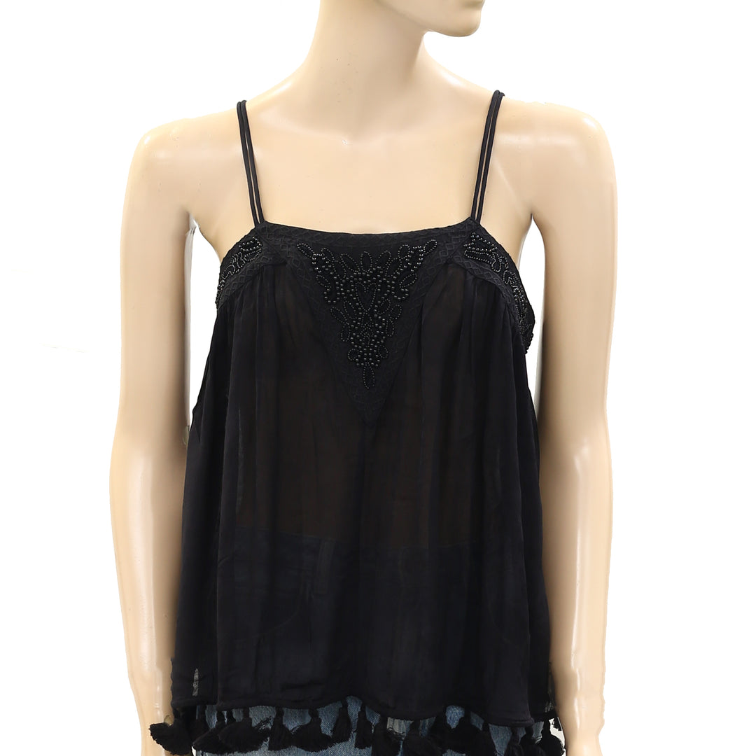 Ecote Urban Outfitters Bead Embellished Black Cami Top