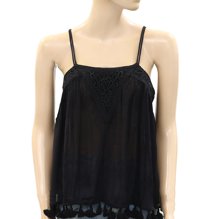 Ecote Urban Outfitters Bead Embellished Black Cami Top
