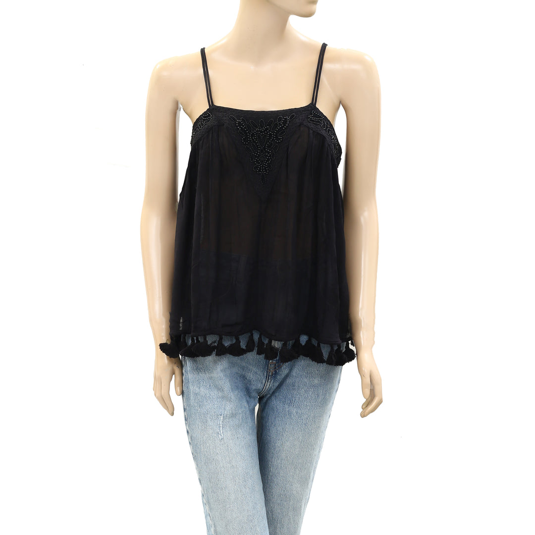 Ecote Urban Outfitters Bead Embellished Black Cami Top