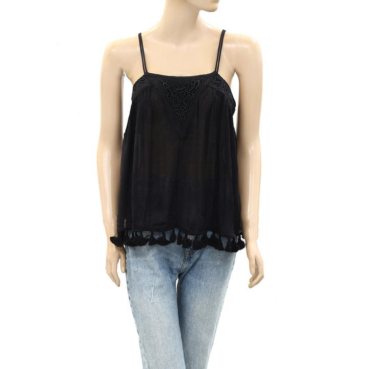 Ecote Urban Outfitters Bead Embellished Black Cami Top
