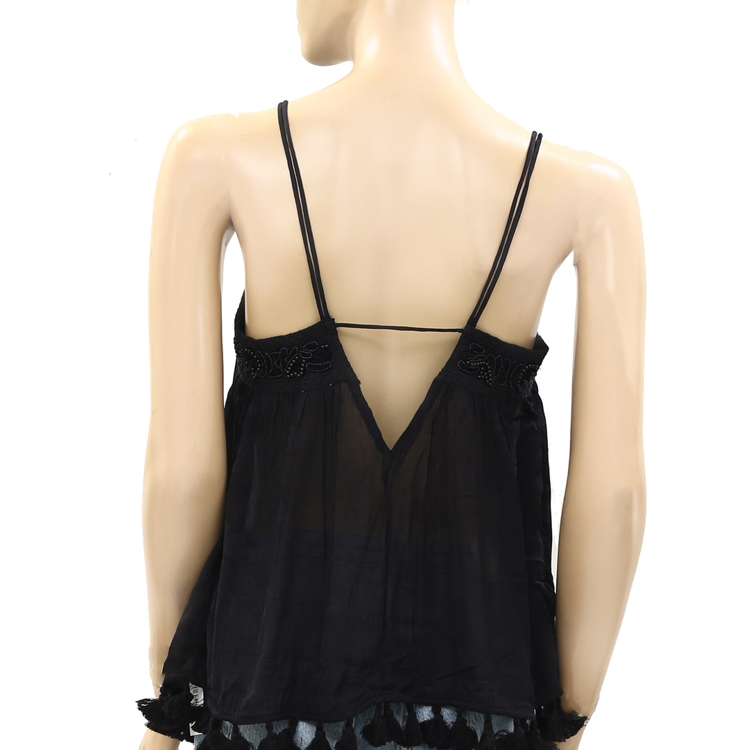 Ecote Urban Outfitters Bead Embellished Black Cami Top