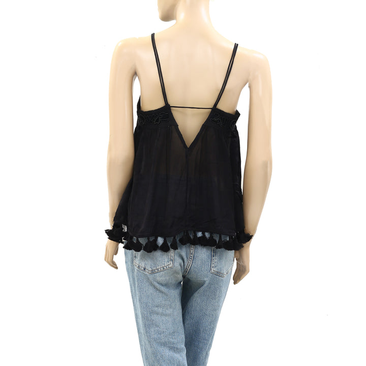 Ecote Urban Outfitters Bead Embellished Black Cami Top