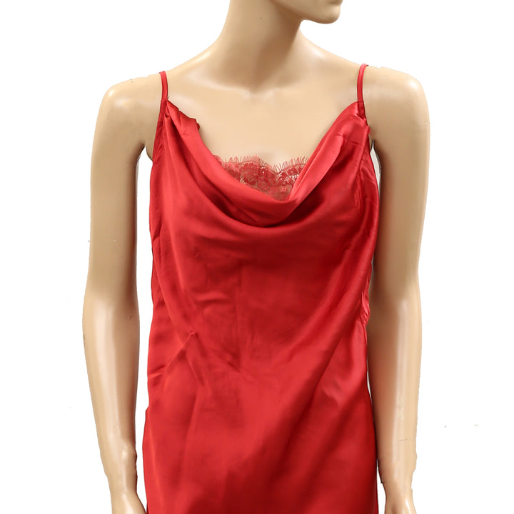 Out From Under Goodnight Kiss Lace Trim Cowl Neck Satin Slip Dress