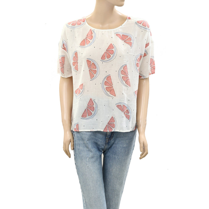 Des Petits Hauts Gisela Grapefruit Printed Blouse Top