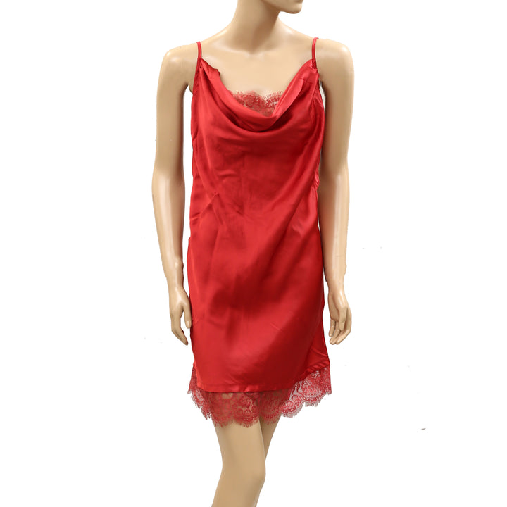 Out From Under Goodnight Kiss Lace Trim Cowl Neck Satin Slip Dress
