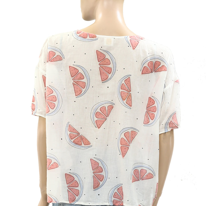 Des Petits Hauts Gisela Grapefruit Printed Blouse Top