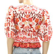 Farm Rio Anthropologie Off-White Romantic Orchard Cropped Blouse Top